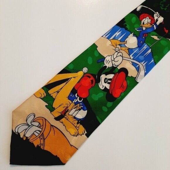 DISNEY | Vintage Handmade 100% Silk Golf Men's Necktie Mickey Inc. - Picture 8 of 11